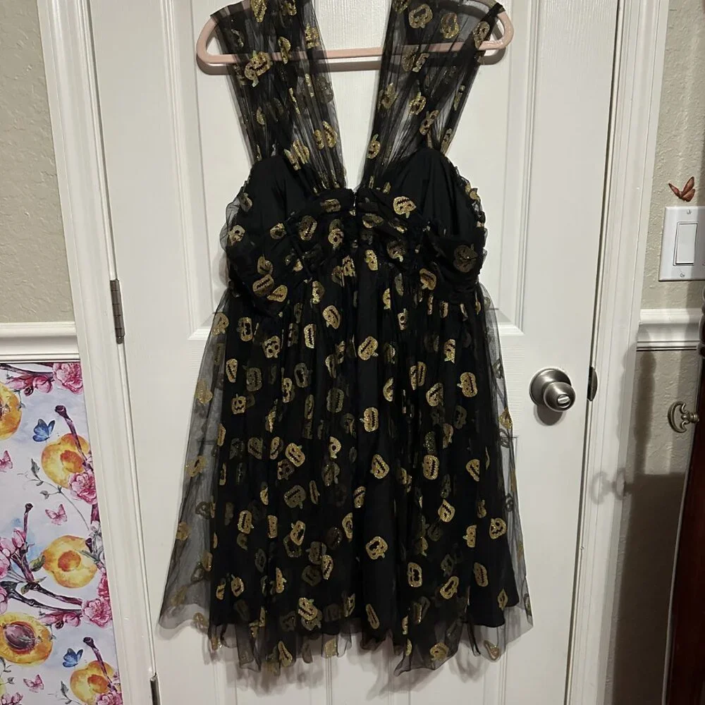 Unique Vintage Heart and Soul Babydoll Dress in Pumpkins - Picture 3 of 4
